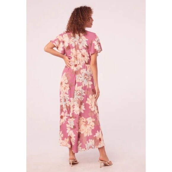 Band Of The Free Dress Womens Medium Liza Mauve Floral Wrap Surplice Maxi Boho - Picture 3 of 14